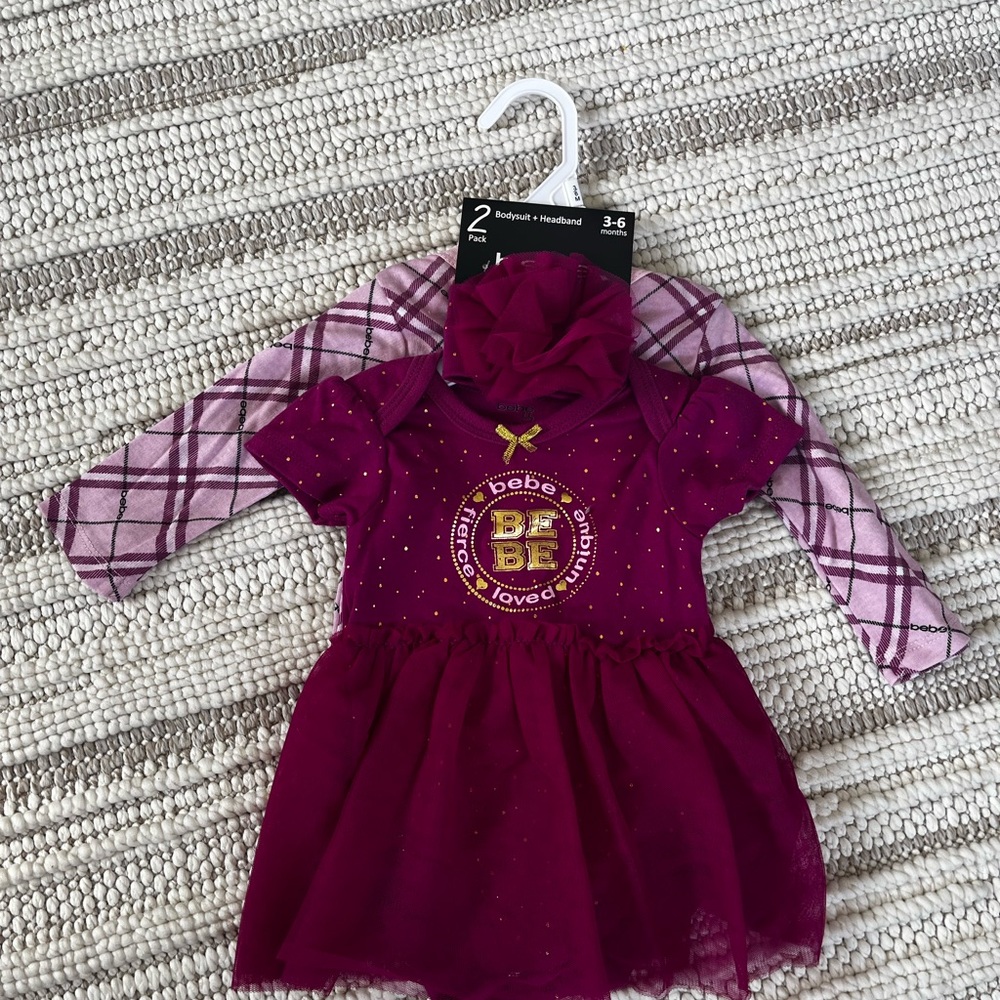 NWT bebe infant onesie/dress set with matching headband